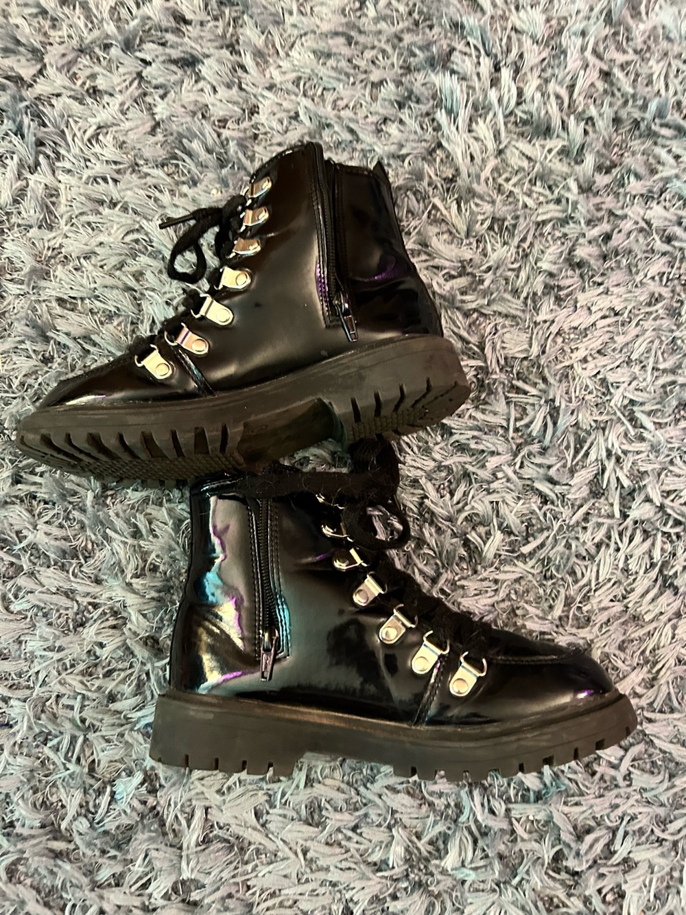 Justice Black Patent Lace-Up Combat Boots for Girls